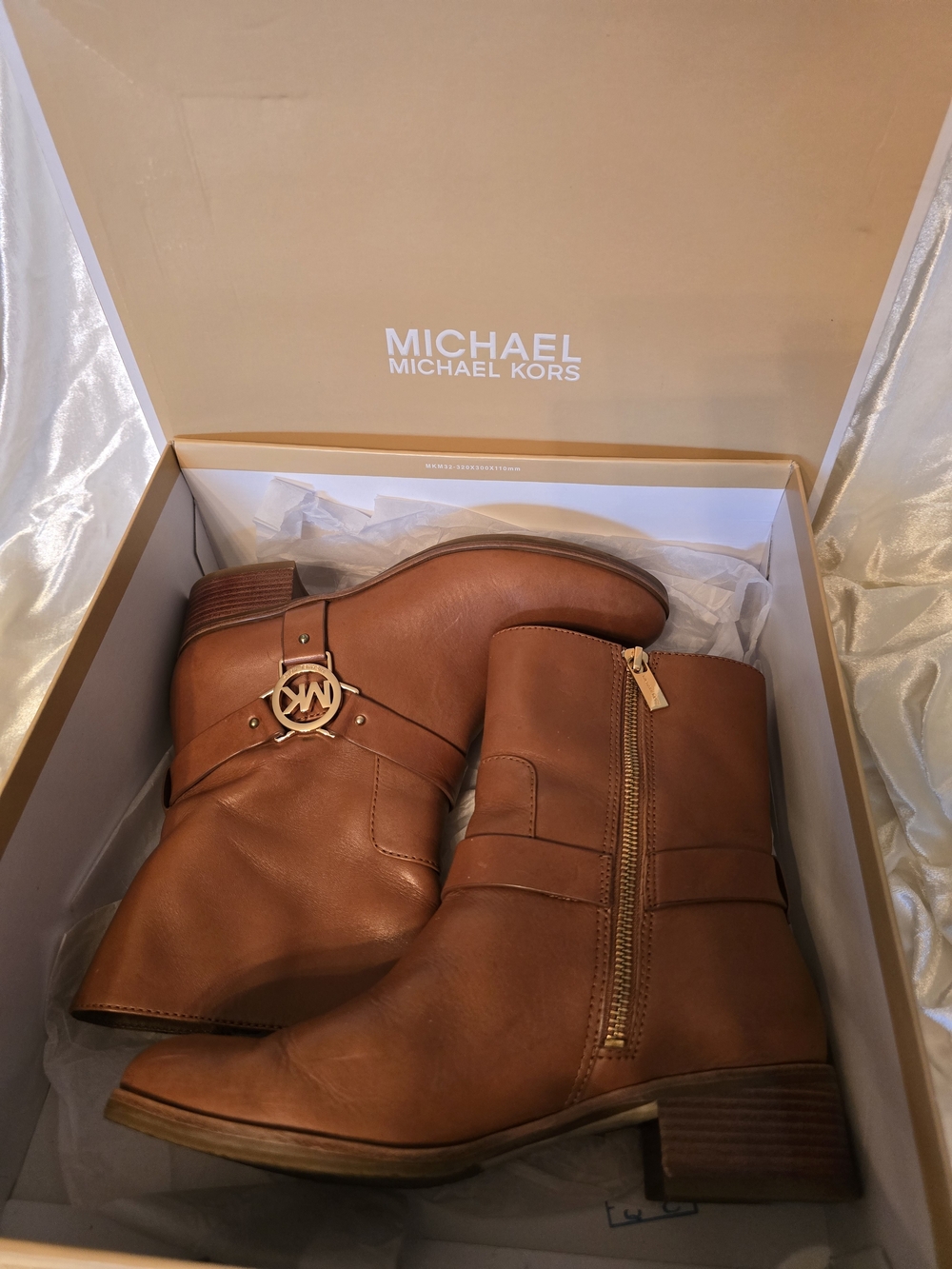 Michael Kors Cognac Leather Ankle Boots with MK Hardware – Size 6.5